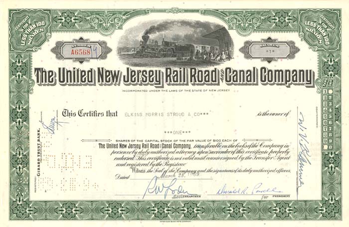 United New Jersey Rail Road and Canal Co. - Stock Certificate